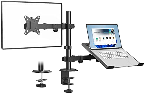 PUTORSEN Monitor Arm Desk Mount with Laptop Tray for Most 17 to 32 Inch LCD LED Screen & up to 17 Inch Notebook, Height Adjustable Desk Stand Bracket with 2 Mounting Options, VESA 75/100mm