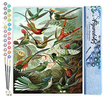 Figured'Art Malen Nach Zahlen Erwachsene Alle Vögel - Paint by Numbers Basteln DIY Bastelset 40x50cm ohne Holzrahmen