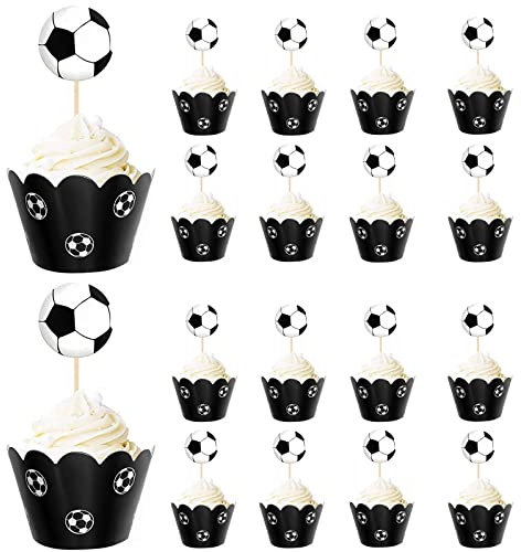 ZHIQIN Muffins Deko 36 Stücke Fußball Cupcake Toppern Muffinförmchen Papier Cupcake Deko Muffin Topper Fussball Cupcake Wrapper für Kinder Geburtstag Party, Babyparty, Kuchendekoration