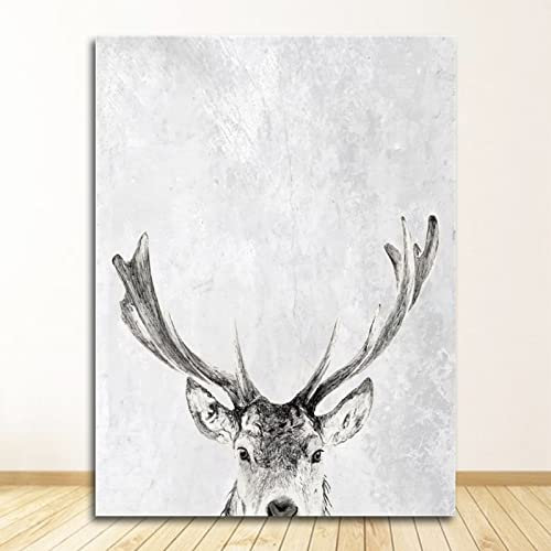 Taxpy Wand Kunstdruck Minimalistisches Gemälde Wohnzimmer Bild Skandinavischer Wald Hirsch Adler Schwarz Weiß Landschaft Leinwand Poster Nordic, 50x70 Kein Rahmen
