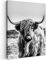 MuchoWow Leinwand Bilder, Einzigartige Wanddeko mit Rahmen, Kuh - Schottischer Hochländer - Schwarz - Weiß - Tier - Natur - Wildtiere, Wandbilder Wohnzimmer, Deko Schlafzimmer 60x80 cm