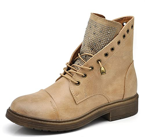 IF Fashion Stivaletti Stivali Invernali Scarpe da Donna Lacci Anfibi Strass IF163 Khaki 38