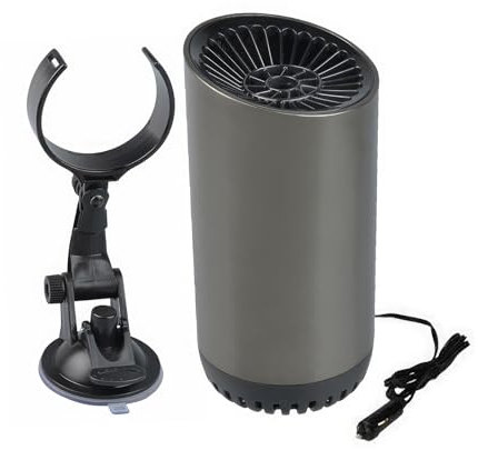 Baceyong 12V 150W Dégivreur de Chauffage de Voiture, Dégivreur de Pare-Brise Portable Rotatif à 180°, pour Remorque de Voiture SUV Camion RV, Gris Argent avec stent USB