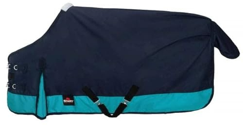 Start Outdoordecke Pferd 600D Ripstop – wasserdichte & atmungsaktive Regendecke Winterdecke 0 g mit Polarfleece – Schutz & Wärme für Ihr Pferd (Dunkelblau/Petrolblau, 135cm (0g/m² Polarfleecefutter))