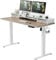 FEZIBO Electric Standing Desk with Glass Top Monitor Stand,140 * 60cm Adjustable Sit Stand Up Table Double Drawer, Storage Shelf, White Frame/LightWalnut (EU-Y-SDE-BL-55NW)