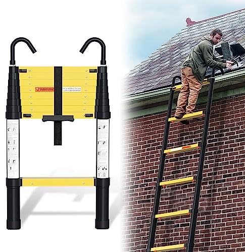 Sonnewelt 2,6 M Teleskopleiter Mit einem klick schrumpfbar, Rutschfester Aluminium Stehleiter mit Mit langsamer Schrumpfungsfunktion und 2 Abnehmbarem Haken, 150 kg/330 Pfund Belastbarkeit Leiter