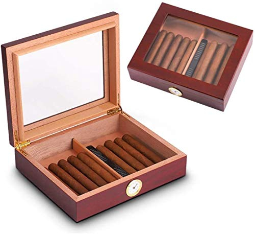 ROLTIN Humidor-Humidor-Etui für Zigarren, Display aus gehärtetem Glas, Luftbefeuchter und Hygrometer, handgefertigte Aufbewahrungsbox für Zigarren
