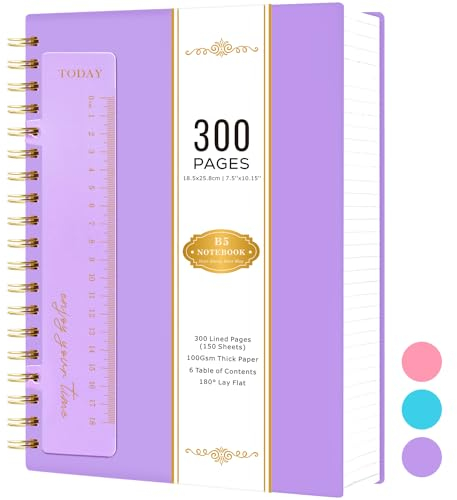 NIRMIRO Taccuino B5 con copertina rigida, 300 pagine/150 fogli, quaderno a spirale con rilegatura a spirale, per donne, uomini, ufficio, scuola, carta a righe da 100 g/m², copertina in PVC, 18,5 x