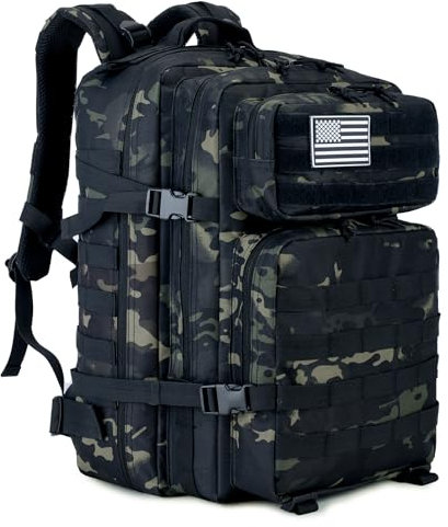 SEYATULLH Militärischer taktischer Rucksack, 45 l, für Damen und Herren, Bug-Out-Tasche, Molle-Tagesrucksack, Wandern, Trekking-Rucksack, Schwarz-CP, Large, Sportlich