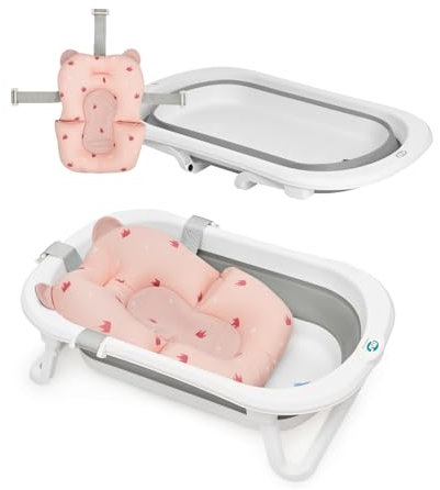 Ms Babyworld - Bañera Flexible Plegable Bebé hasta 24 meses, Cojín Asiento Reductor para Recien Nacido, con Patas Antideslizante e Ideal para Viaje - Compacta