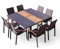 ALEOS. Gartengarnitur Gartenset Aluminium Teak Set mit quadratischem Ausziehtisch 150x110cm auf 150cm ausziehbar + 8 Stapelstühle anthrazit Trinidad