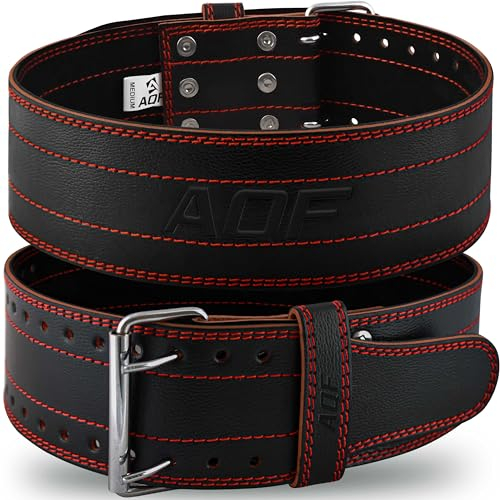 AQF Cinturon lumbar Gimnasio - 6mm 100% Piel Auténtica Cinturón Gym Hombre - Cinturón de levantamiento de Pesas con 10 Agujeros Ajustable para Powerlifting, Halterofilia (Rojo, Large)