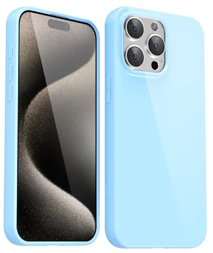 Svanove for iPhone 15 Pro Max Case Silicone, Glossy Soft Rubber Gel Jelly Cute Protective Plastic Simple Plain Phone Case Cover for Women Girl, Slim Thin Flexible Shockproof TPU, Light Blue