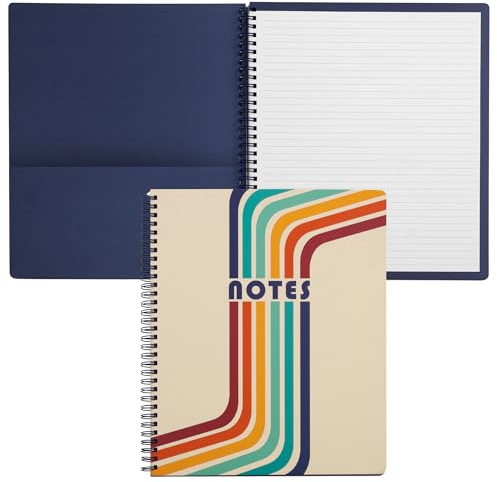 Steel Mill & Co Cute Large Spiral Notebook College Ruled, 11 x 9.5 with Durable Hardcover and 160 Lined Pages (Retro Stripe)