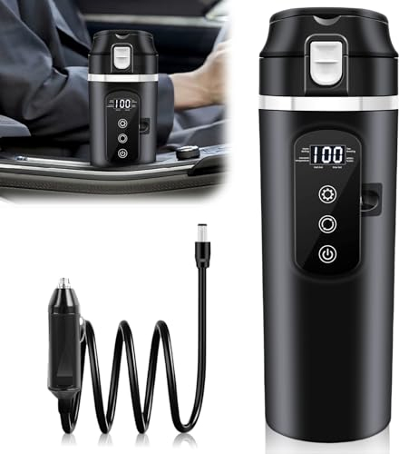 500ml Auto-Heizbecher, 12V/24V Auto Wasserkocher mit LCD-Anzeige, 45-100W Tragbare Heizung Reise Wasserkessel mit temperatureinstellung, Schnell kochende Flasche, Anti-Trockenbrand-Schutz