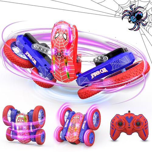 Spider Remote Control Car, RC Stunt Crawler Car with Light Show Monster Truck Toy for 6 7 8 9 10 Years Old Kids Boy Girl Children Game Cool Stuff Xmas/Christmas Birthday Gift Present Stocking Filler