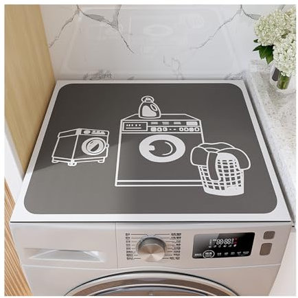 Funda Lavadora Carga Superior, 60 x 60 cm, Cubre Lavadora, Protección Contra el Polvo, Funda para Lavadora Antideslizante, Almohadilla Universal para Lavadora (Patrón negro cinco elementos)