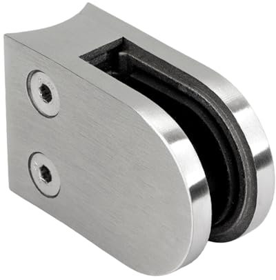 PRIOstahl Glashalter Glasklemmen Klemmhalter Glasplattenhalter - 1 Stück Größe: 63 x 45 x 26-28 mm mit Sicherungsstift Anschluss: Ø42,4 mm - für Glas 10 mm Geländerbau Sichtschutz aus Edelstahl V2A