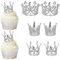 Xsstarmi 6 Pack Silver Crown Cake Topper 3D Mini Rhinestone Crown Cake Pick for Queen Princess Girls Kids Birthday Party Cake Decorations Supplies