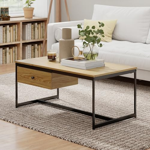 Manora Coffee Table, Light Oak Coffee Table With Storage Drawers Side Table | Modern rectangular coffee table with storage drawers, suitable as centre or side table for living room use