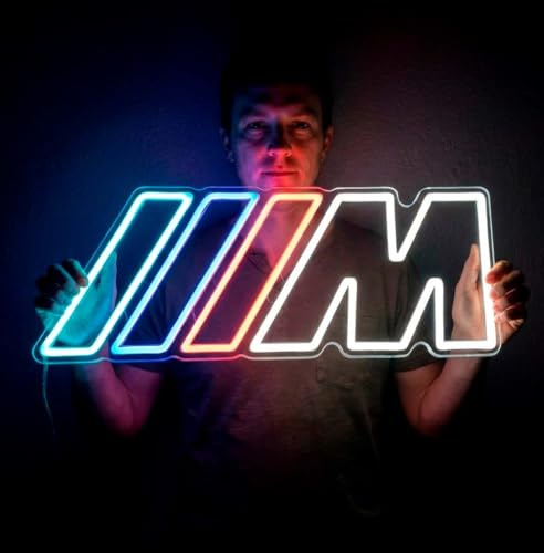Letrero acabado m coches led con 3 lineas color en la izquierda - Neon led luminoso bajo consumo coche para colgar en la pared - Cartel vehículos deportivos