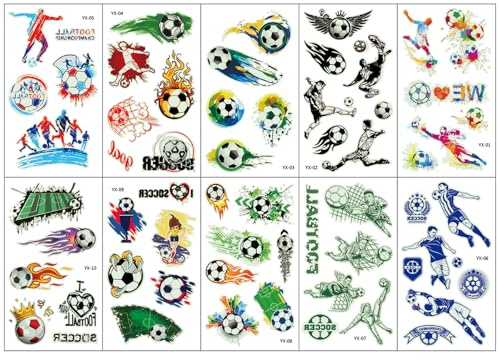 10 Blätter Fussball Tattoo Stickers,Leuchttattoos Fußball für Jungen,Fußball Geschenke,Mitgebsel Kindergeburtstag,Weihnachten Neujahr Geschenke(A)