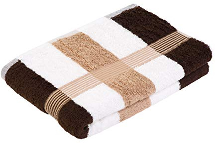 Gözze - New York Serviette de Douche à rayures, Lot de 2, Douce et absorbante, 100% Coton, 70 x 140 cm - Marron/Blanc/Nocca