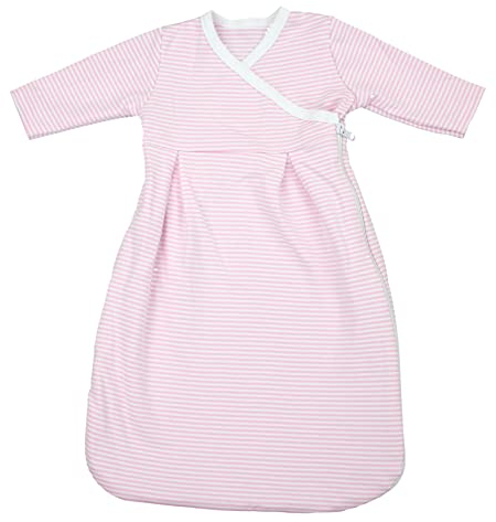 TupTam Langarm Innenschlafsack – Baby Schlafsack mit Ärmeln, Ganzjahresschlafsack aus Baumwoll-Jersey – Unisex, Farbe: Streifenmuster Rosa, Größe: 74-80