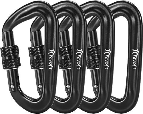 Schwerlast Karabinerhaken Groß Schwarz Karabiner - Favofit 12KN Alu Schraubkarabiner für Schlüsselanhänger Hundeleine Hängematte Sonnensegel