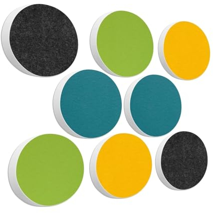 platino24 Akustikpaneele 8 Elemente Colore Kreis Ø 55 cm Set aus 4 Farben I Schallabsorber aus Basotect G+ mit Akustikfilz I Schalldämmung Wand & Decke I Akustikelemente Wandpaneel