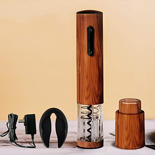 MNSSRN-KPQ Tire-Bouchon à vin électrique Ensemble, Motif Grain en Bois, Simple Rechargeable, Durable, Tire-Bouchon Set Combinaison entièrement Automatique (3-pièces)
