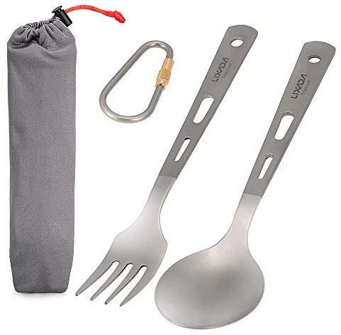 LIXADA 4 pcs Vaisselle en Titane Camping Fourchette Cuillère Cutter Baguettes Ultra Titanium Vaisselle Couverts Ensemble Léger en Plein Air Couverts Ensemble pour Pique-Nique Voyage Randonnée