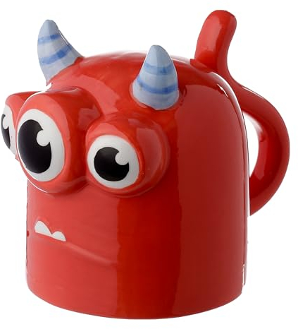 Puckator Monstarz Monster Red Upside Down Ceramic Shaped Tea Coffee Mug - Funny Home Accessories - Cute Gifts for Girlfriend - Large Mugs for Men Women Hot Drinks - Cups Presents - Secret Santa Gift