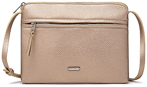 David Jones DAVIDJONES Crossbody-Taschen für Damen, Kunstleder, dünne Umschlag, Umhängetasche, Handy, Crossbody-Geldbörse mit langem Riemen, champagnerfarben, Small, Schicke, leichte Umhängetasche
