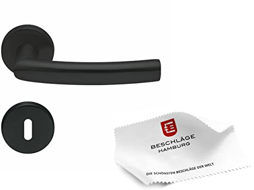 Beschläge Hamburg Türgriffe Türbeschlag Trondheim scoop SBL 1003 — Türklinken mit Buntbart Rosetten für Zimmertüren — Türdrücker Innentüren, ø54 mm rund, aus Edelstahl in schwarz matt