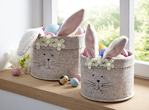 2x Osternest Häschen aus Filz, beige, Eierkorb, Osterkorb, Filzkorb