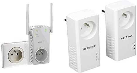 NETGEAR Répéteur WiFi, Amplificateur WiFi AC1200, WiFi Booster, jusqu'à 90m², WiFi Extender avec Prise de courant Intégrée & Pack de 2 prises CPL 1000 Mbps avec Prise Filtrée, et 1Port Ethernet