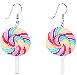 Niedliche Lutscher Ohrringe für Frauen und Mädchen - Regenbogen Zuckerbonbon Haken Ohrringe - Halloween Anhänger
