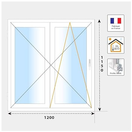 Finestra 2 ante PVC H1150 mm Bianco x Larghezza 1200 mm