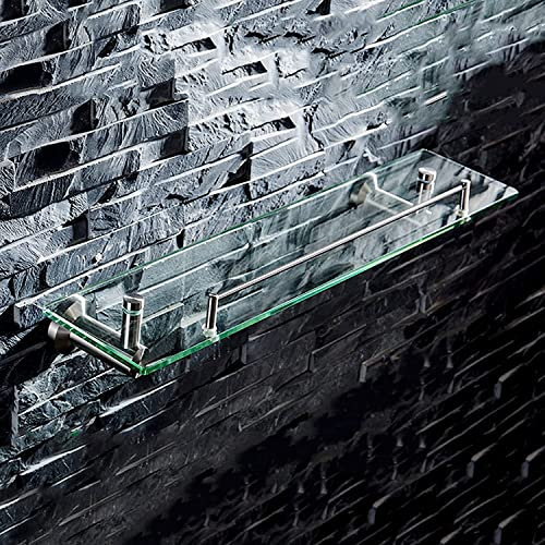 AKAZI Badezimmer-Glasregal, SUS304-Edelstahl-Regal aus gebürstetem Glas, Wandmontage aus gehärtetem Glas, für Badezimmer, Waschraum-Organizer