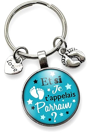 cadeau parrain - porte clés cabochon et breloques « Et si je t'appelais parrain » - Idée cadeau - baptême - anniversaire - Noël - communion - filleul - création - annonce grossesse - naissance