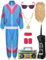 Miulruma 80er Jahre Kostüm Herren Damen Trainingsanzug Jacke Hose Anzug mit 80er Accessoire 80er 90er Jahre Outfit Kleidung für Herren Retro Stil Schlagerparty Bad Taste Party Blau A001XL
