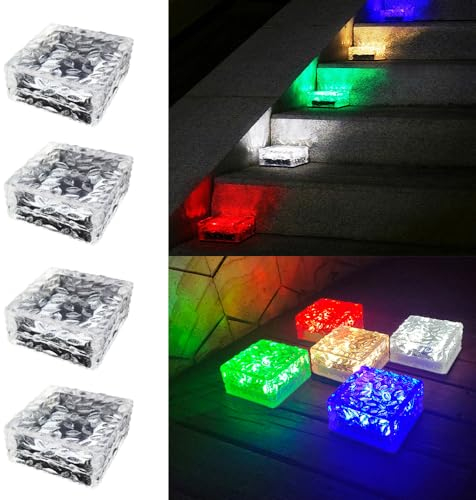 HIQE-FL Set Solar Pflastersteine Außenleuchte,4Pcs Solarsteine für Außen Garten Wasserfest,10X10X5cm,LED Solar Bodenleuchten Solarlampen Außen,Dekoration Lichter für Garten,Balkon,Pfad(Fünf Farben)