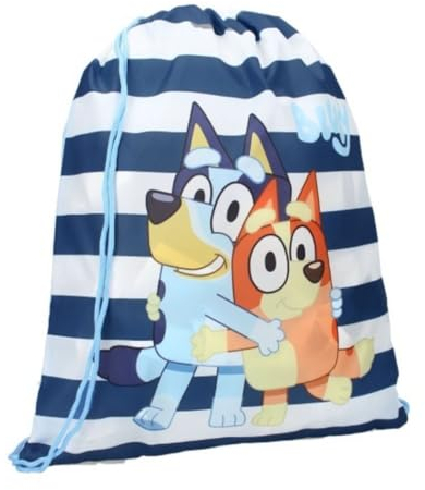 mybagstory Bluey - Bolsa de piscina, color azul - niño - escuela - guardería - primaria - bolsa para niño - talla 44 cm - Tirantes ajustables - cuerda - Idea de regalo