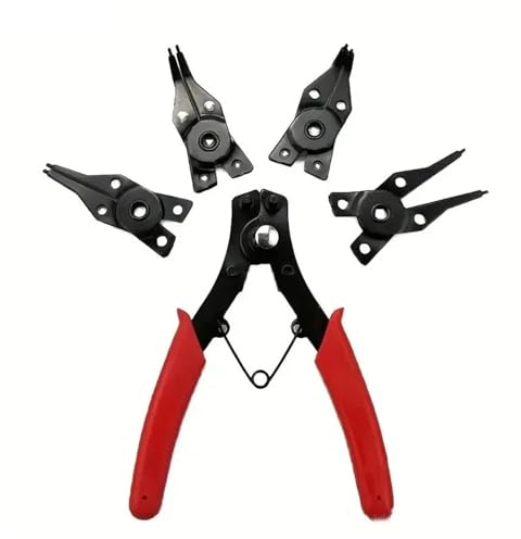 Sprengringzange,Sicherungsringzange,Circlip Pliers,Sicherungsring Zangen Innen und Außen,Sicherungsringzangen-Satz mit 4 Auswechselbaren Backen,Für die Demontage des Zahnradverriegelungsrings