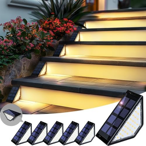 Solpex Solar-Stufenleuchten, 24 LEDs, wasserdichte Solar-Terrassenleuchten, Solarleuchten zur Außendekoration für Treppen, Stufen, Zäune, Höfe, Terrassen und Gehwege (6er-Pack, Warmweiß, Schwarz)