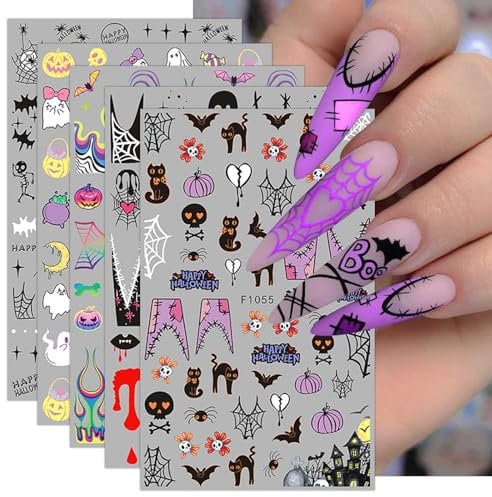 JMEOWIO 9 Sheets Halloween Nail Art Stickers Decals Self-Adhesive Cute Black Cat Nail Supplies Nail Art Design Decoration Accessories
