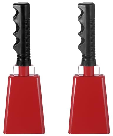 PATIKIL 2 Cencerros Campanas de Vaca de 9 Pulgadas Campana de Vaca Rojo | de Metal con Mango, para Juegos de Fútbol, para Eventos Deportivos a Granel para Hacer Ruido, para Animar