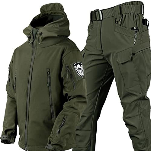 TAUIANE Zweiteiliges Skianzug Set FüR Herren, Softshelljacke FüR Herren, 2 Teiliger Snowboard Schneeanzug, wasserdichte MilitäR Kampfanzug Sets, Leicht, Outdoor, ReißVerschluss,Grün,L