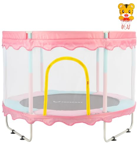K IKIDO-Trampoline d'intérieur avec Filet, Coussin rebondissant, Protection des Bords, pour Enfants à partir de 2 Ans – Trampoline de Jardin pour Enfants (Rose)